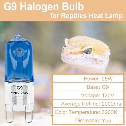 G9 Heat Lamp Bulbs for Reptile,Day Blue, Mini Halogen Bulb 25W, Infrared Reptile Heat Lamp for Bearded Dragon Gecko Turtle Lizard, Pack of 2 - size: 25W-2Pcs