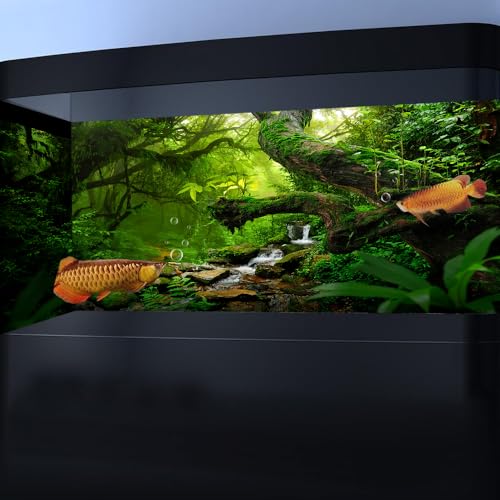 48X18IN Tropical Forest Green Huge Tree Reptile Habitat Aquarium Background, Green Natural Landscape Rainforest Fish Tank Decorations Background, Nature Art Terrarium Background - size: 48X18in/120X45cm