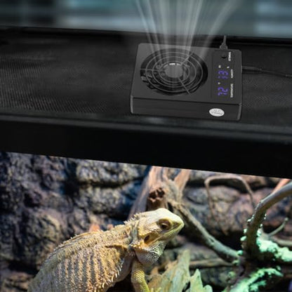 Reptile Ventilation Fan, Auto Temperature/Thermometer Control LED Digital Humidity Gauge, °C/°F Switchable Dehumidifier for Reptile Tank, Rainforest, Ecological Pet Rearing Box (Automatic Humidity)