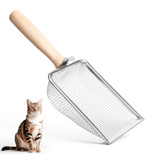 Stainless Steel Cat Litter Scoop, Litter Box Scoop Shovel | Heavy Duty Litter Sifter Fine Mesh Litter Sand Shovel for Lizard, Gecko, Bearded Dragon Bedding, Cat & Kitten Pooper Lifter