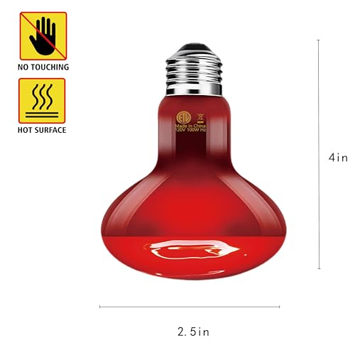100W Infrared Heat Lamp Bulb, 2-Pack Red Heat Emitter for Reptile & Amphibian Basking – Perfect for Bearded Dragon, Lizard, Turtle, Snake - color: Red