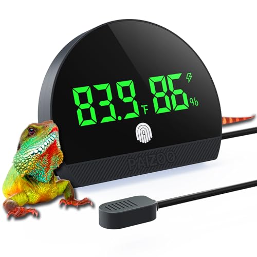 PAIZOO Reptile Thermometer Hygrometer, LED Rechargeable Reptile Tank Thermometer and Humidity Gauge, Switch Between ℉/℃, Always-on Display Mode, 59.05” Type-c Charging Cable