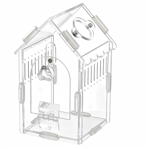 Acrylic Jumping Spider House: Tarantula Enclosure Front Opening Spider Box - Sloped Roof Small Reptiles Terrarium with Magnetic Feeding Port - Lockable Bug Cage for Snail Insect Mantis Frog - color: Acrylic, size: 3x3x5.5