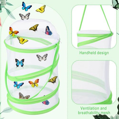 Sherr 6 Pack Butterfly Habitat Cage, 9"x11" Pop-up Mesh Butterfly Net Terrarium, Reusable Caterpillar Raising Kit, Portable Bug Catcher Enclosure for Transporting and Raising Critter (Green) - color: Green