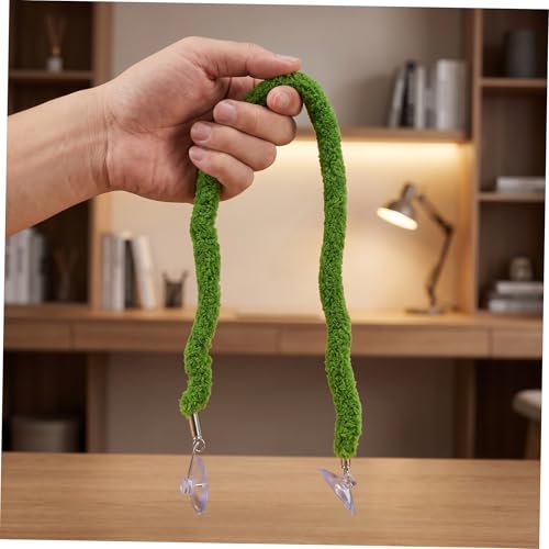 TEHAUX Flexible Bendable Climbing Rope for Reptiles and Snakes with Suction Cup Hook, Realistic Green Plush and Plastic Vine for Pet Habitat Decor and Reptile Tank Climbing Accessories
