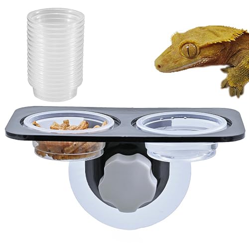 Crested Gecko Feeding Ledge [Non-Suction Cup], with 30 pcs 0.5oz Food Cups, Reptile Food Bowls and Water Dish for Lizard Or Other Small Pet Amphibian Feeder Ledge Accessories Supplies