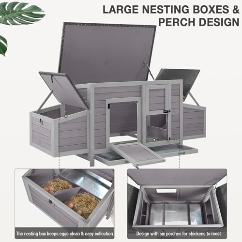 103’’ Large Chicken Coop with Run, Wooden Chicken House with Two Large Nesting Box and Leakproof Tray, Outdoor Hen House Poultry Cage for 4-6 Chickens, Waterproof Roof - size: 103"L x 39"W x 26.8"H
