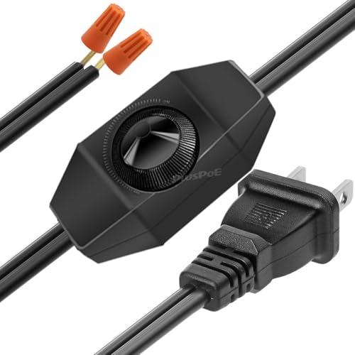 2Pack UL Listed Rotary Dimmer Switch with1.8m/5.9ft Extension Power Cord for Halogen and Incandescent Bulbs lamp, Compatible with LED dimmable Lights - color: Dimmer Switch+Cord,2Pack