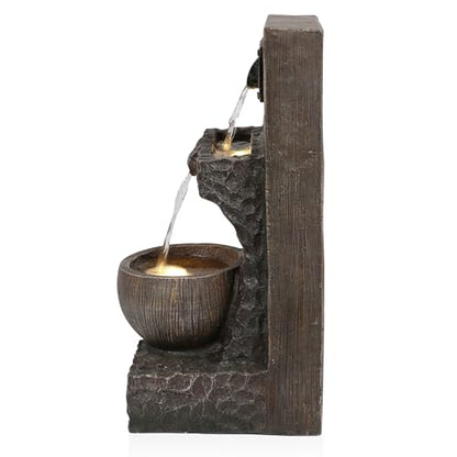 Alpine Corporation ZDQ108 Indoor/Outdoor Floor 3-Tier Fountain with LED Lights, Cascading Garden Water Fountain, 20" H, Brown - style: 20"H - Brown 3-Tier w/ LEDs
