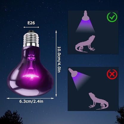 60W Reptile Night Light Bulb, Purple UVA Heat Lamp with Simulated Moonlight Effect, Night Basking Lamp for Bearded Dragons, Lizards, Snakes & Amphibians, Terrarium & Aquarium Use, 2 Pack - color: Moonlight Heat Lamp, size: 60W - Gen2 - R63