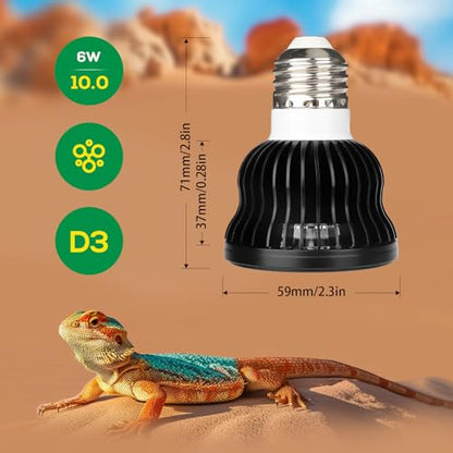 High Intensity UVB Reptile Light Bulb 6W 10.0 Full Spectrum UVA UVB for Reptiles simulating Sunlight Promote Synthesis of Vitamin D3 in Reptile Pets for Turtle,Lizard,Bearded Dragon,Spider - size: 6W10.0