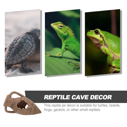 Compact Reptile Cave Hideout with Vivid Desert Landscaping for Snake and Turtle Habitat, Safe Sturdy Shelter Box for Small Reptiles and Amphibians, Aquarium Tank Decor