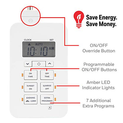 UltraPro Daysmart 7-Day Digital Outlet Timer, 2 Grounded Timer Outlet, Programmable ON/OFF Light, Countdown Plug, 125VAC Light Indoor, Lamp Plug, White, 2 Pack, 46213 - size: 2 Pack