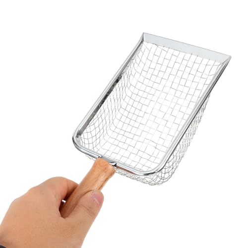 Beaupretty Stainless Steel Cat Litter Scoop with Wood Handle, 5x5mm Sifting Shovel for Cat and Reptile Waste Cleaning, Sturdy Pet Scooper for Kitten and Small Animal Litter Boxes