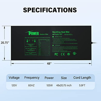 iPower 48” x 20.75” Seeding Heat Mat Upgraded Carbon Film Indoor Warm Hydroponic Plant Germination Starting Pad Durable Waterproof, 48" x 20.75", Black - size: 48" x 20.75", style: 1 Pack