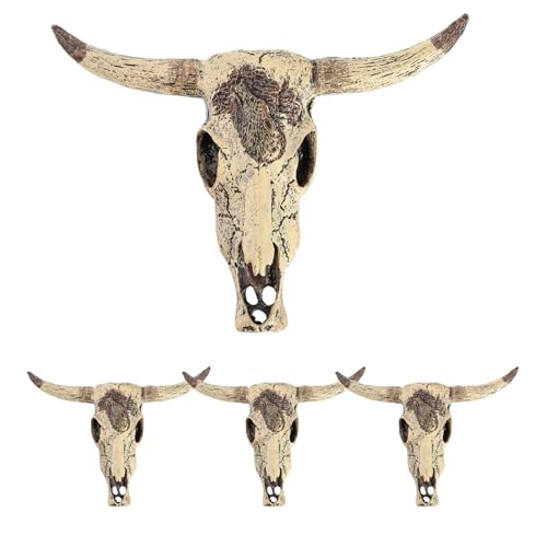 Frcctre 3 Pack Cattle Skull Aquarium Decoration, Resin Fish Tank Cattle Skull Ornaments, Fish Turtle Hidden Reptiles Hideouts Decorations Animal Skull Decor Cave Landscape