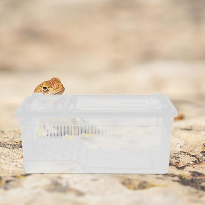 Toddmomy Clear Plastic Reptile Feeding Box with Breathable Holes Portable Snake Container Transparent Habitat for Turtles Lizards Bearded Dragons Frogs Easy-Clean Reptile Carrier Cage