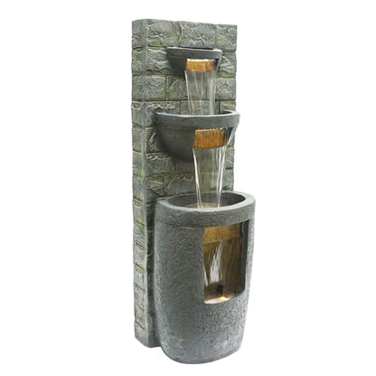Alpine Corporation TZL384 Outdoor 3 Tier Water Fountain with LED Lights for Garden, Patio, Lawn and Yard Spaces, 51" H, Gray - style: 51"H 3-Tier w/ LEDs