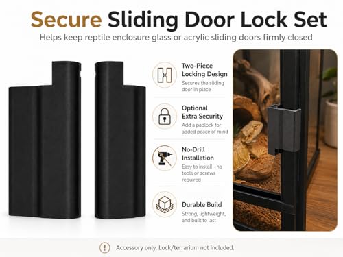 Reptile Enclosure Door Lock, Sliding Glass Terrarium Security Clips Compatible with Dubia Reptile Enclosures, Escape-Proof Habitat Cage Accessories for Snakes, Lizards and Geckos