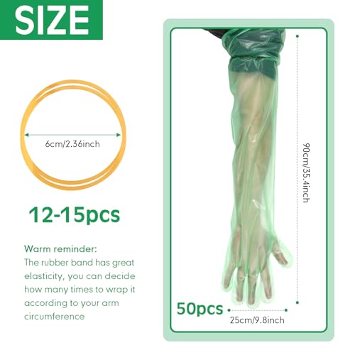 50 Pcs Disposable Dressing Gutting Gloves 35 Inch Shoulder Length Field Dressing Gloves Veterinary Insemination Glove - color: Green