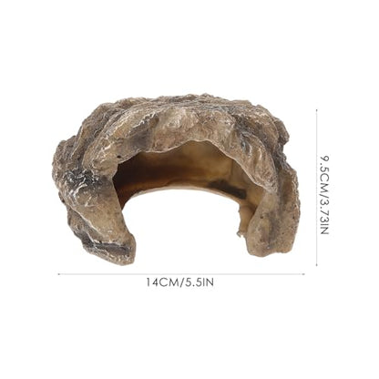 Reptile Cave Hideout Resin Rock Shelter with Ramp Platform for Turtle Tank and Bearded Dragon Enclosure Ornament, Natural Decoration for Reptile Hiding and Basking