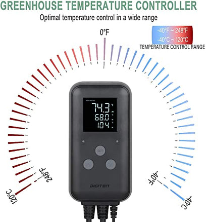 Greenhouse Temperature Controller Digital Waterproof Thermostat for Home Brewing, Fermentation, Breeding, Incubation, Terrarium, Heating & Cooling, 110V 10A 1100W