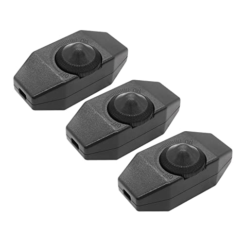 BokWin 3 Pack Inline Rotary Dimmer Switch 110V, DIY Cord Lamp Dimmer Kit for Incandescent & Dimmable LED Bulbs, Max 60W, Solder-Required Lamp Switch Replacement Component, Black
