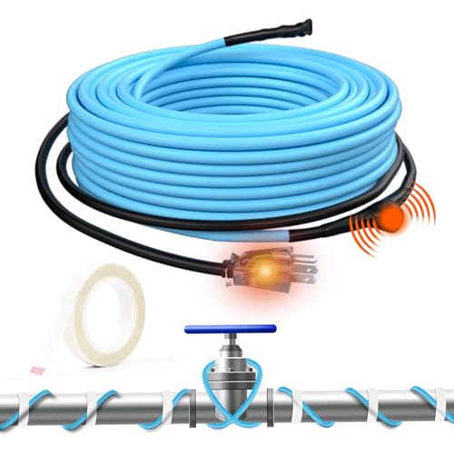 HEATIT 5JHSF 60Ft Premium Heat Trace Cable for Metal, Plastic Home Pipes and RV, Self Regulating Heat Cable with Thermostat, ETL Listed, 120V - style: 60 ft