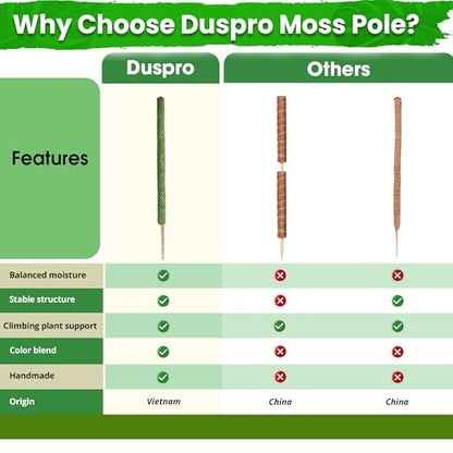 DUSPRO 4 Pack 25’’ Mesh Moss Pole for Climbing Plants, Natural Moss Pole Monstera Plant Support, Real Moss Poles for Plants Indoor, Moss Stick for House Plants, Moss Stakes for Climbing Plants - size: 25''