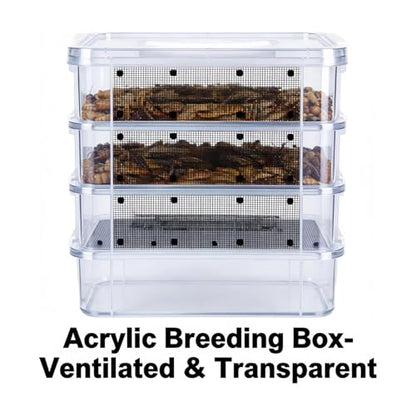 Mealworm Breeding Kit - Aluminum, Waterproof Clear Mesh Habitat, Four Layer Farm Container | Reuseable Breeding System with Zipper Handle, Indoor Outdoor Habitat for Birds, Reptiles