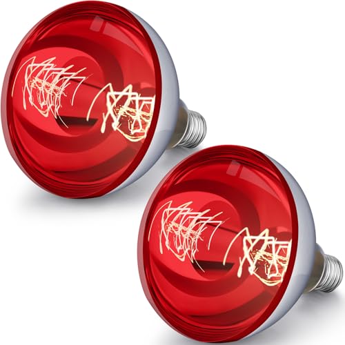 VIHOSE 2 Pack 250 Watt Heat Lamp 120v R40 Heat Lamp Bulbs Glass Incandescent Light Bulbs Incandescent Heating Lightbulbs for Reptiles Chicks Food Puppies Bathroom, Use E26 Base (Red) - color: Red
