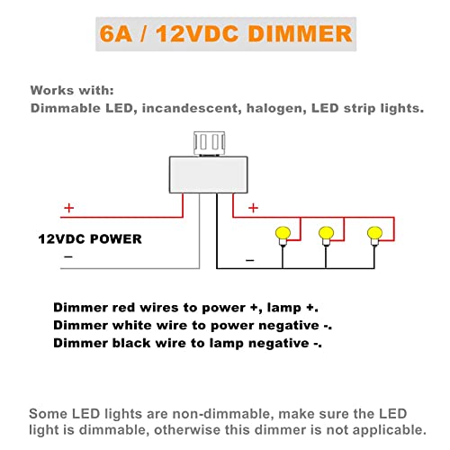 12V Light Dimmer 12 Volt PWM LED Dimmer Switch for RV Boat Truck Camper Van Trailer Light Fixture, LED Strip Lights Rotary Knob DC12-24V (2-Pack 6A) - color: 2-Pack 6A, 4 wire