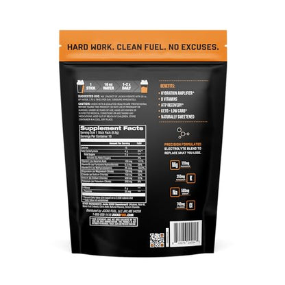 Jocko Fuel Hydrate Electrolytes Powder Packets Low Sugar - Hydration Amplifier Packets for Recovery, Dehydration, & Exercise - with Vitamins B6, B12 & C (16 Packets) Island Orange