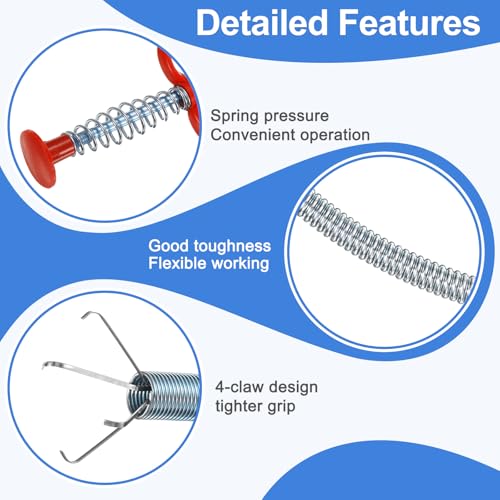 HARFINGTON 2pcs Flexible Grabber Claw Pick Up Tool 0.47" Dia. 35" 4 Claws Stainless Steel Cleaning Hook Unclog Sink Sewer Hair Drain Cleaner Sink Unclogger for Toilet Bathtub Sewer, Silver