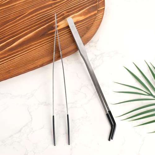 4pcs Reptile Feeding Tongs, Stainless Steel Straight Curved Reptile Feeding Tweezers with Rubber Tips for Bearded Dragons Snake Lizards Gecko