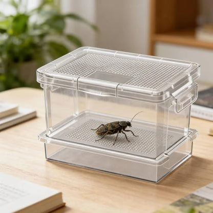 Mealworm Breeding Kit with Sifting Tray, Ventilated Insect Breeder Box, Multi-Layer Mealworm Container with Waste Collection Tray & Secure Locks for Reptile Owners, Crickets, Roaches & Feeder Insects