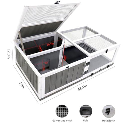 43" Large Tortoise House Habitat Wooden Tortoise Habitat Cage with Removable Waterproof Tray Indoor/Outdoor Reptile Terrarium Small Reptiles Feeding Box fot Snakes, Lizards, Turtle, Chameleons