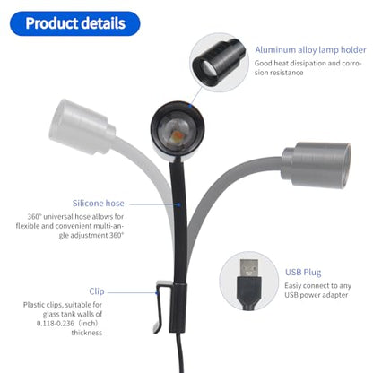Mini Clip On Aquarium Light Small Dimmable Fish Tank Light USB Spotlight with 3 Light Modes 10-Level Brightness for 1 to 3 Gallon Tanks (Adapter NOT Included) - size: Clip Light With Dimmer