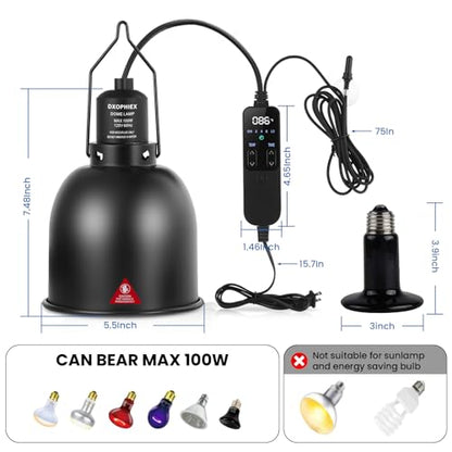 DXOPHIEX 5.5inch deep Reptile Light Fixture Reptile Heat lamp with Thermostat, max 100W Fixture with 100W Ceramic Heat Emitter for Turtle, Frog, Gecko, Snake, Lizard, Bearded Dragon