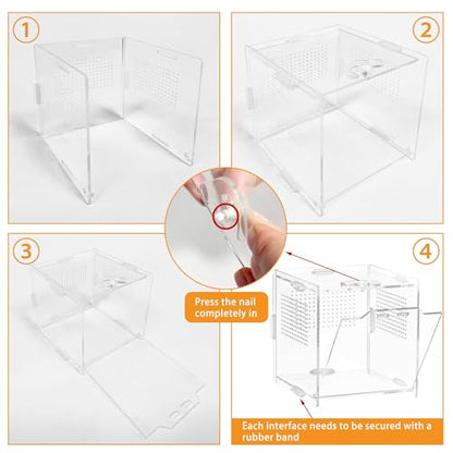 VERTUPET 4 Pack Jumping Spider Enclosure, 4''x4''x4'' Acrylic Arboreal Reptile Tank, 0.03” Ventilation Hole Habitat Transparent Enclosure Breeding Box with Locking Latch for Frog, Crickets, Snails