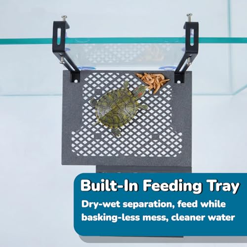 Compact SolidForm Hanging Turtle Basking Platform with Built-in Food Tray, Zero Zip-Tied, Non-Slip Ramp Terrace, Resting Turtles Dock, for 15+ Gallon Aquariums(8in Width+) Turtle Tank Accessories - size: Compact（7.1×5.9inches）