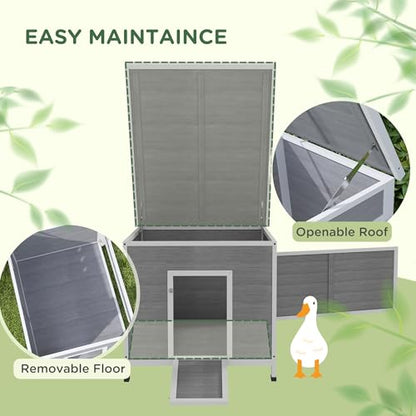 PawHut Duck Coop, Wooden Chicken House Rabbit Hutch with Openable Roof, Removable Floor, Double Doors, Ramp, Duck House for 3-6 Chickens, Geese, 30" x 38" x 30" - size: 29.9"L x 37.8"W x 30.3"H