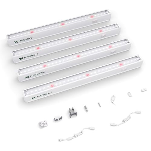 Maygrove T5 Grow Lights for Indoor Plants 1FT, Red-Enhanced Full Spectrum 5000K Grow Light, 28W(4 x 7W), Grow Light Strips for Seed Starting, Greenhouse, High PPFD, Linkable, White, 4-Pack - color: Red, size: 1ft-white Cover
