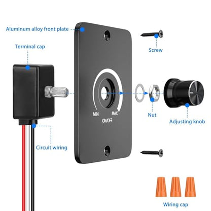 Linkstyle 12V Dimmer Switch, Rotary ON/Off Dimmer for Car Trailers Van Truck RV 60W LED Lights, Halogen, Incandescent