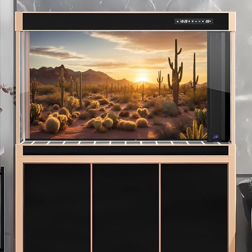 Sunset Desert Reptile Habitat Background Silhouette of Saguaro Cactus Arid Mountain Range Terrarium Background Cacti Sand with Dunes Aquarium Background Desert Mountain Fish Tank Background 36x20in - color: Cactus Orange, size: 36(W)x20(H)in