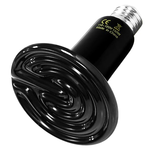 Simple Deluxe Ceramic Heat Emitter 150W Reptile Heat Lamp Bulb No Light Emitting Brooder Coop Heater for Amphibian Pet Snake Turtle & Incubating Chicken, No Harm, Color Black, 1 Pack - size: 150W, style: 1 Pack