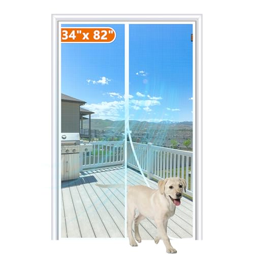MAGZO Magnetic Screen Door Fits Door Size 34"x 82", Hands-Free Mesh White | 36" x 83" Door Screen Magnetic Closure & Windproof Fastener, Pet Friendly Dutch Magnet Screen Door - color: White, size: 34" x 82" Door (36" x 83" Screen)