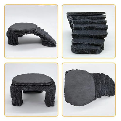 Reptile Basking Platform, Turtle Basking Platform Leopard Gecko Tank Accessories Reptile Hide with Rock Plate for Lizard, Crested Gecko (Medium-Grey) - style: style 1