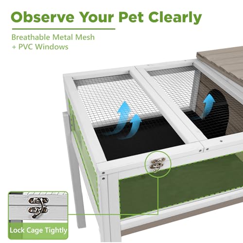 Standing Tortoise Habitat with Lamp Holder in Indoor & Outdoor, Wooden Turtle Enclosure Table with Detachable Legs, Leakproof Tray, Openable Roof for Tortle, Lizard, Chameleon, Grey - size: 37"L x 23"W x 32"H