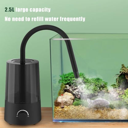 Reptile Humidifier and Fogger, 2.5L Terrarium Humidifier with Dual Adjustable Tubes for Two Tanks, Compact Reptile Mister for Vivarium Plants